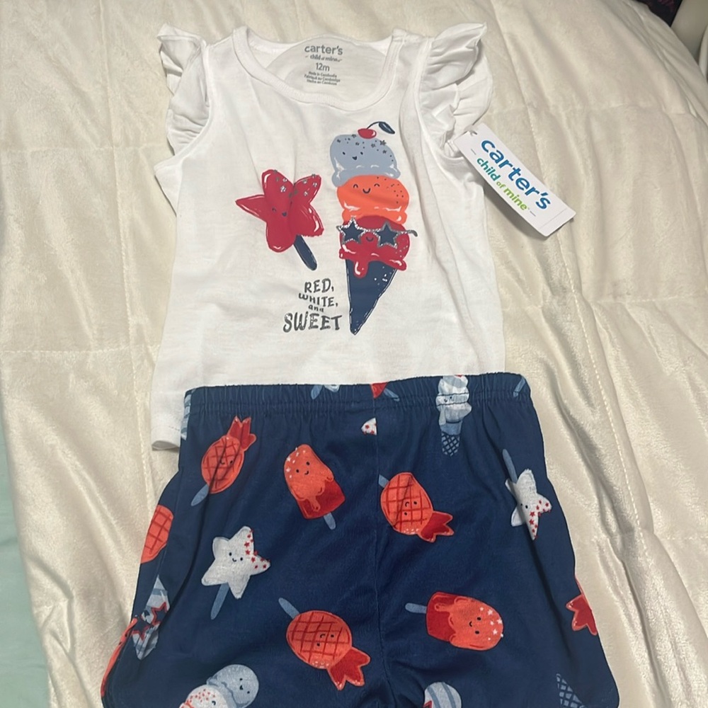 NWT carters 12 mo 2 pc outfit red white and sweet